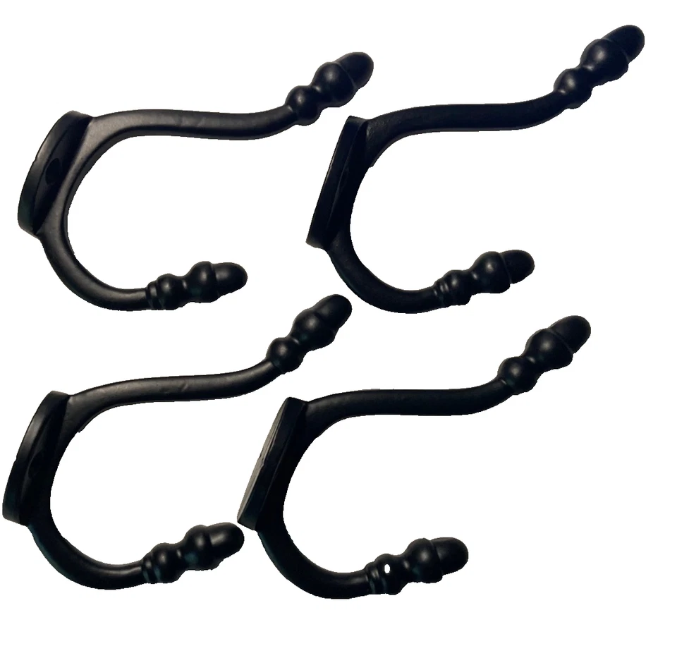 Four Black Acorn Double Wall Hooks Keys Towel Coat Hat Classic Style 5"H x 3"L - Image 3 of 4
