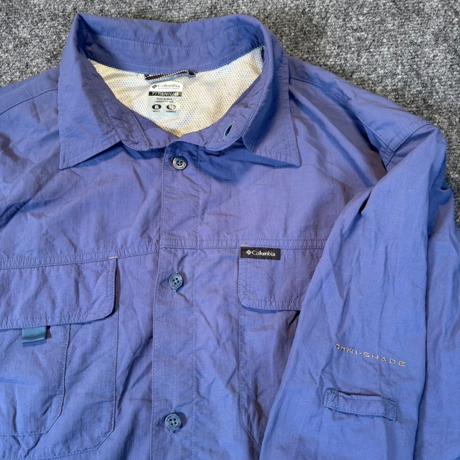 Columbia Titanium Shirt Mens XL Blue Omni-Shade Long Sleeve Hiking Fishing Btn