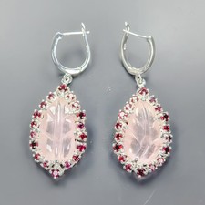Boucles d'oreilles morganite naturelle fait main 24 ct+ en argent sterling 925 /E134161