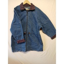 Vintage jean chore coat denim flannel collar 90s large