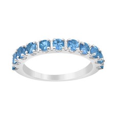 925 Sterling Silver Round Swiss Blue Topaz Gemstone Eternity Band Women Ring