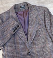 Harve Bernard Womens Tweed Blazer Jacket Sz 8 Brown Plum Check Chunky Buttons