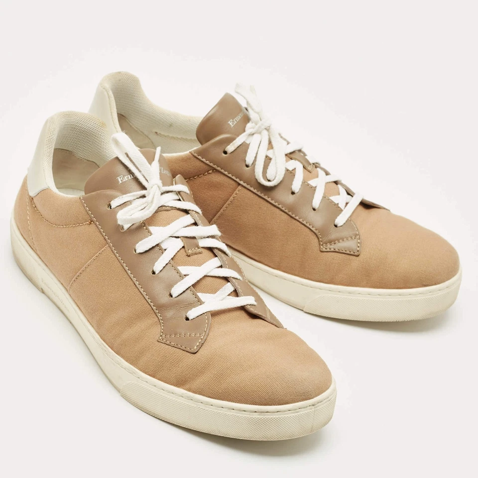 Zapatillas bajas Ermenegildo Zegna marrón camel blanco lona y cuero talla 435 Foto 4 de 4