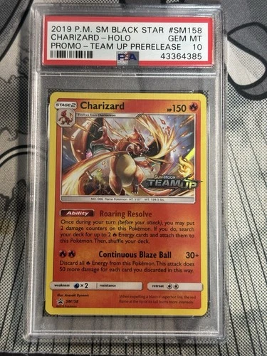 2019 POKEMON SM BLACK STAR PROMO TEAM UP PRERELEASE #SM158 CHARIZARD-HOLO PSA 10