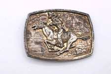 Vintage Western Cowboy Horse Pony Express Ranch Belt Buckle Metal Pewter Brass