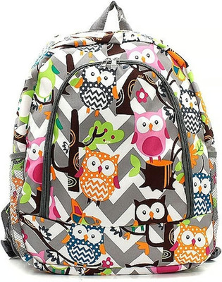 Owl Print Grey Chevron Grey Trim Backpack