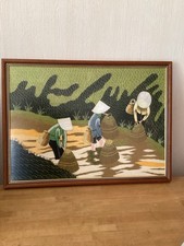 Cadre Broderie En Soie Vietnamienne Travail En Rizière 51x38 