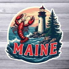Maine lobster lighthouse sticker vinyl decal nautical ocean coast design
