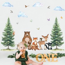 Uflashmi Woodland Nursery Wall Decor Decal, Woodland Forest Animal Wall Stick...