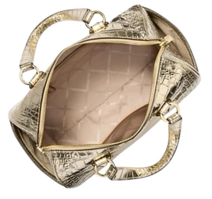 Cartera Michael Kors Grayson Mediana Metálica Cocodrilo Cuero Repujado Dorado Pálido Foto 3 de 4