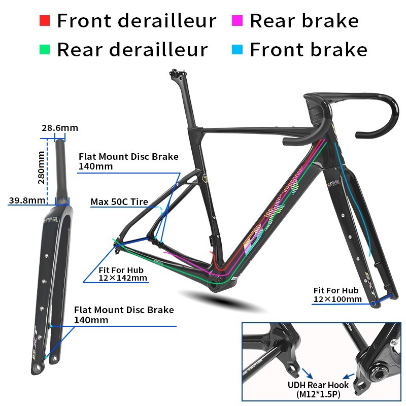 Telaio BXT Carbon Gravel 700*50c UDH disco bici da corsa ciclocross T47 bicicletta foto 3