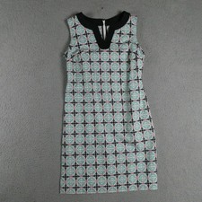 Talbots Dress Womens 4P Multicolor Geometric Sleeveless Linen Sheath Pockets