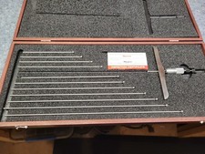 Starrett No. 445 Depth Micrometer 5-15" 11 Rod Set Wood