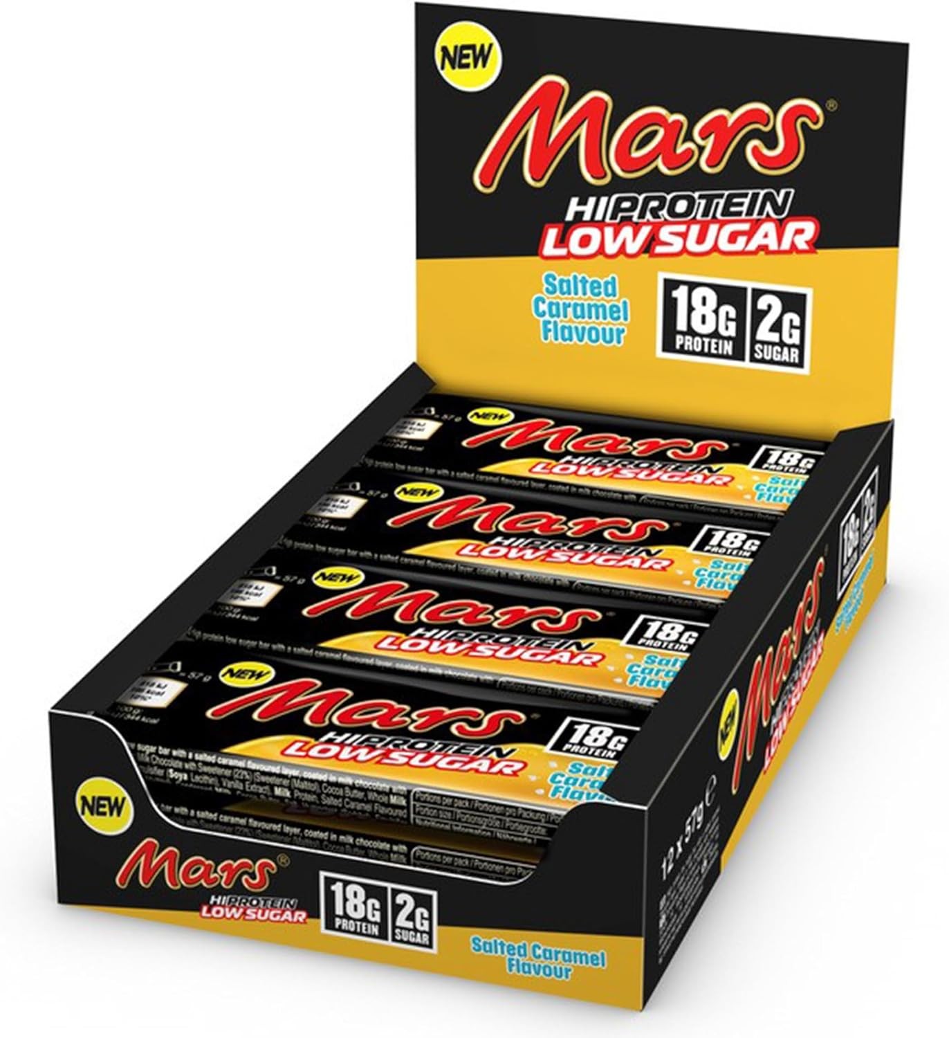 Mars - Salted Caramel Low Sugar Chocolate Hi Protein Bars | 12 x 57g Pack, Only