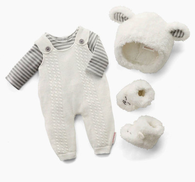 American Girl Bitty Baby SNUGGLY LAMB OUTFIT Overalls Tee Hat Booties *NeW