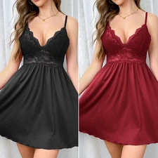 Women Lace Trim Sleep Dress Nightie Sexy Night Gowns Babydoll Lingerie Dress US