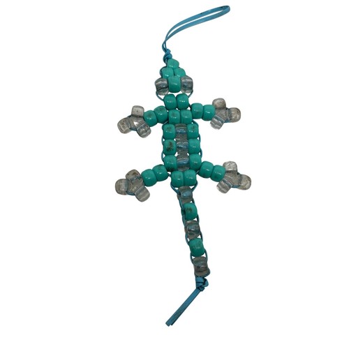 1980s Beaded Lizard Keychain Bag Charm Turquoise Blue Accent Kids Accessory