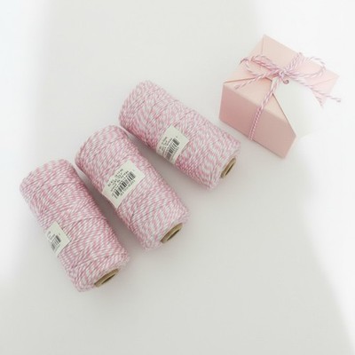 Destash Lot: 3 Rolls Bakers Twine 984 ft Total- Pink/white Cotton