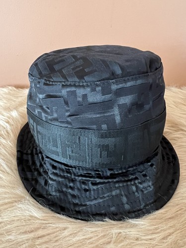 Fendi Zucca FF Black Nylon Bucket Hat Medium Unisex Preloved - Picture 5 of 11