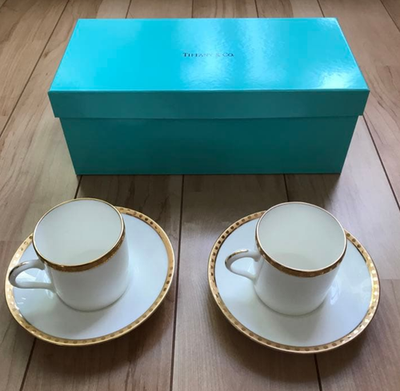 Tiffany & Co. Gold Band Demitasse Cup & Saucer 2pcs Set Authentic