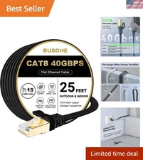 25FT Cat 8 Ethernet Cable - 2000MHz Shielded Flat Wire with Clips for Easy Setup