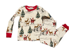 Pottery Barn Kids Christmas Holiday Pajama Set White Santa Holiday Sz 4