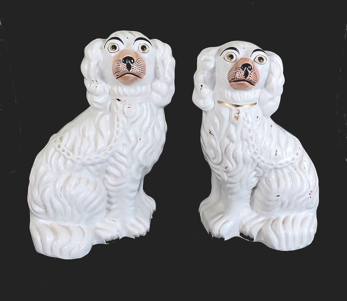 Pair of Antique White Staffordshire Hearth Dogs