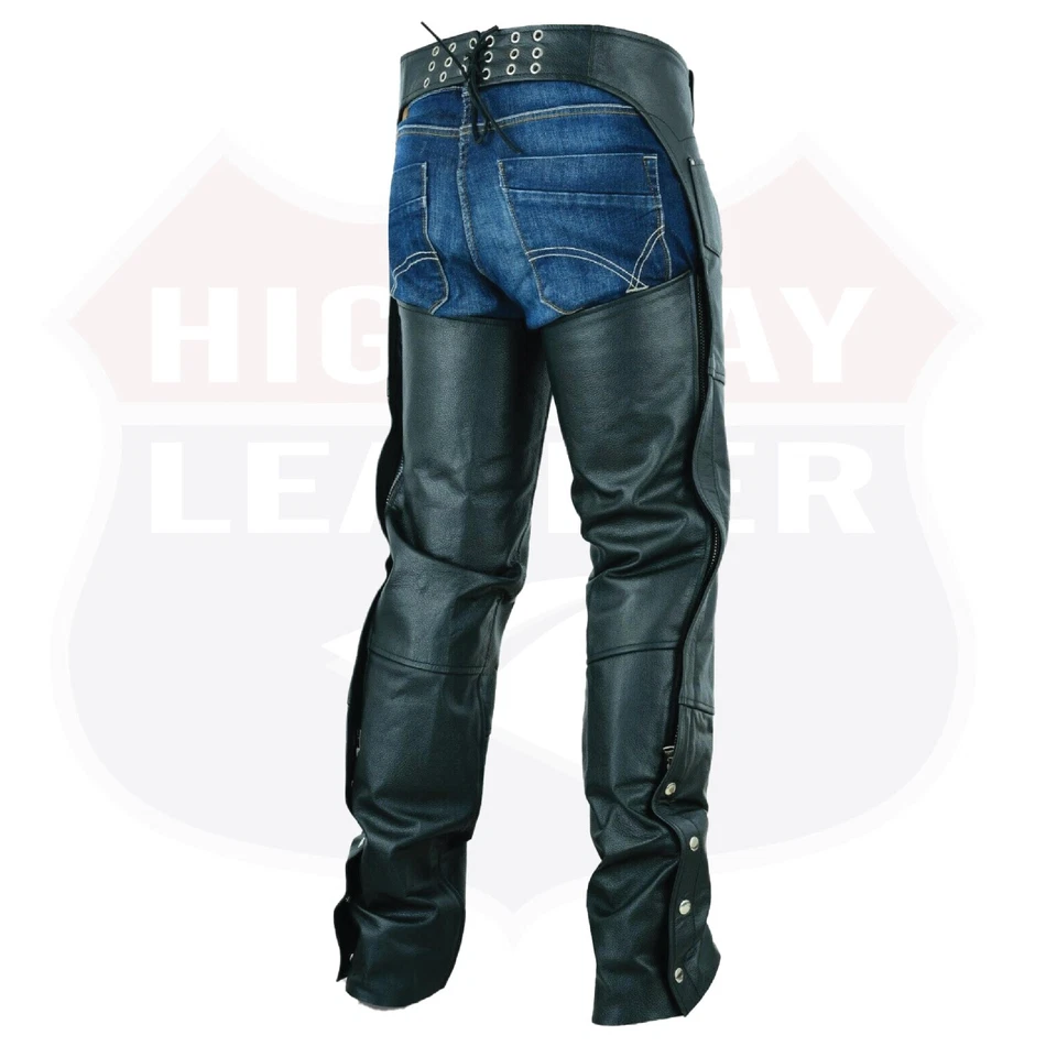 Highway Leather Lined Chaps Motorcycle Riding Bikers Chap Black SKU # HL12800SPT - Image 4 of 4