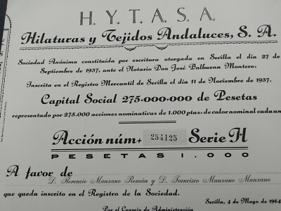ACCIÓN ORIGINAL HYTASA HILATURAS Y TEJIDOS 1964 SEVILLA Aprox. 300x273mm |  eBay