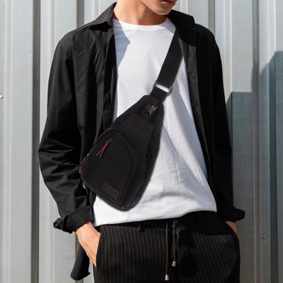 Black Cross Body Bag Canvas Messenger Suspenders for Men Shoulder Bags