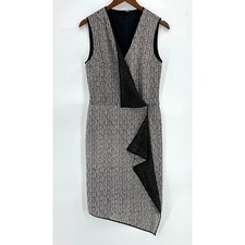 Rachel Roy Wrap Dress Womens Sleeveless Sheath Tweed Textured Black White 6