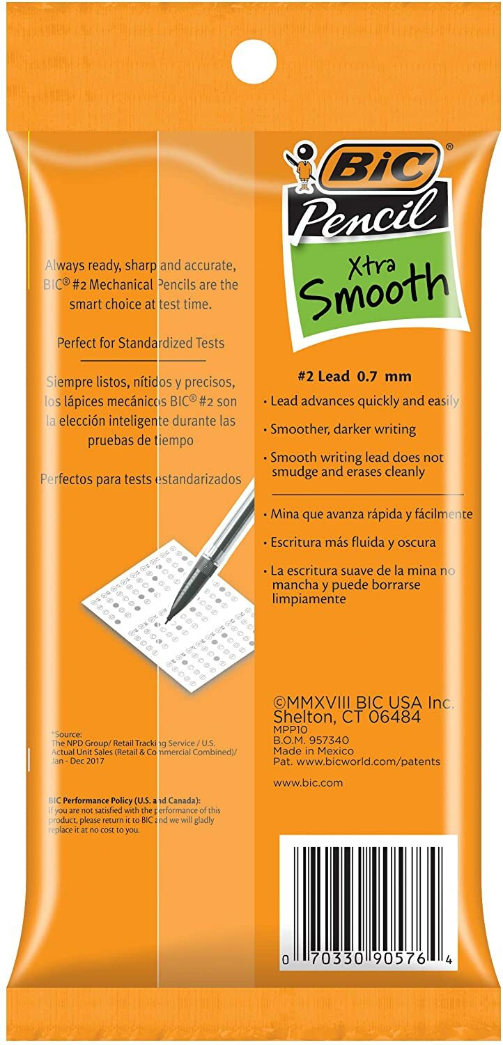 10x Bic Mechanical Pencils Rubber Eraser HB 2 Lead Tip 0.7mm Pack Set