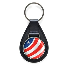 Single Star American Flag Vinyl Transfer Black Leather Keychain Silver Keyring