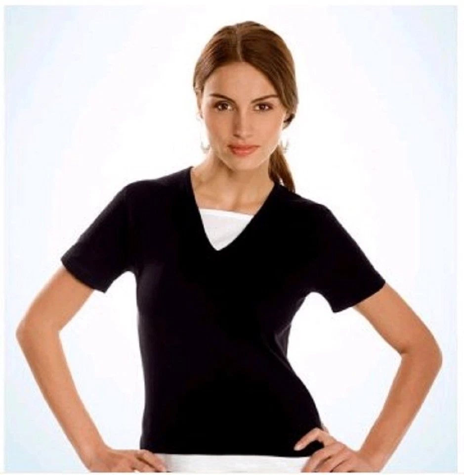 Hanes Plain BLACK Slim Fit Vee V-Neck Womans Tee T-Shirt - Image 1 of 1