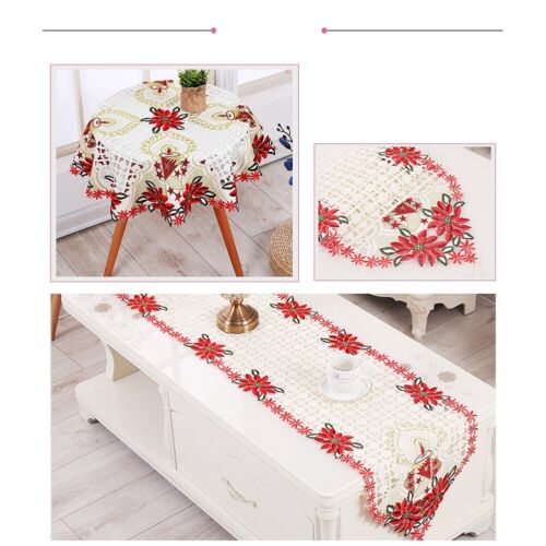 Table à manger de Noël coureur en tissu avec accent dentelle florale vintage b - Picture 1 of 21