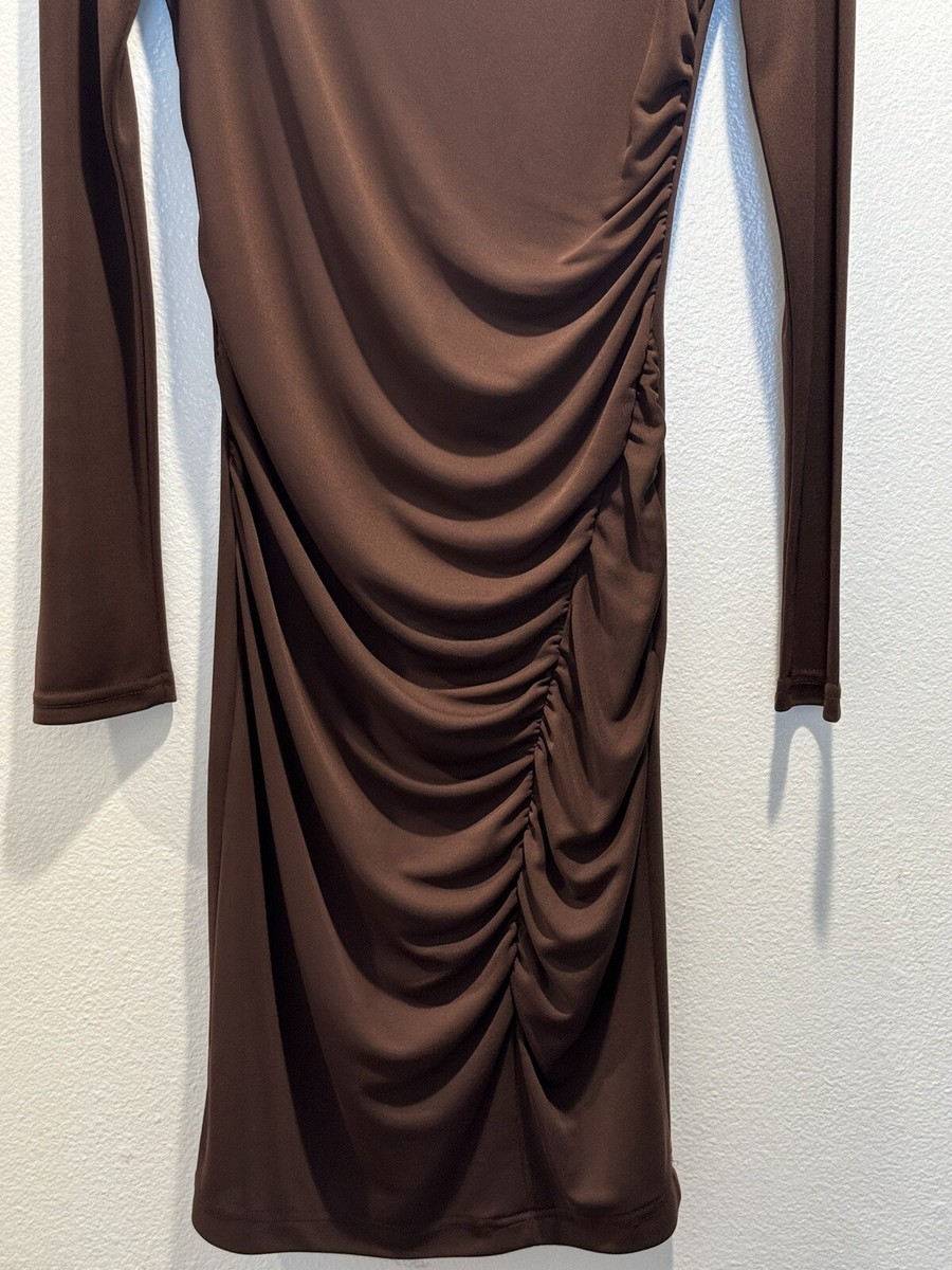 Zara Size Small Brown Dress Long Sleeve Fitted Sexy Gathered Bodycon | eBay Zara Size Small Brown Dress Long Sleeve Fitted Sexy Gathered Bodycon | eBay