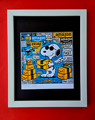 AIDAN FLUX | Hand Signed Authentic Print Framed SNOOPY HAS AMAZON PRIME COA