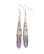 Hawaiian Jewelry Sea Glass Earrings, Long Teardrop Earrings Purple Earrings,