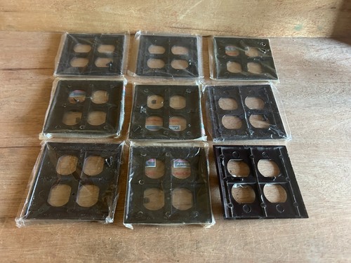 Sierra Double Duplex Cover Wall Plate Brown Ribbed Lot 9 Vtg Plastic Bakelite - Picture 3 of 24