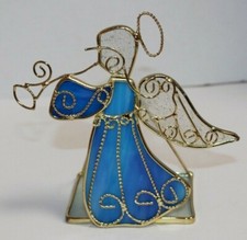 Stained Glass Blue Angel Tealight Candle Holder