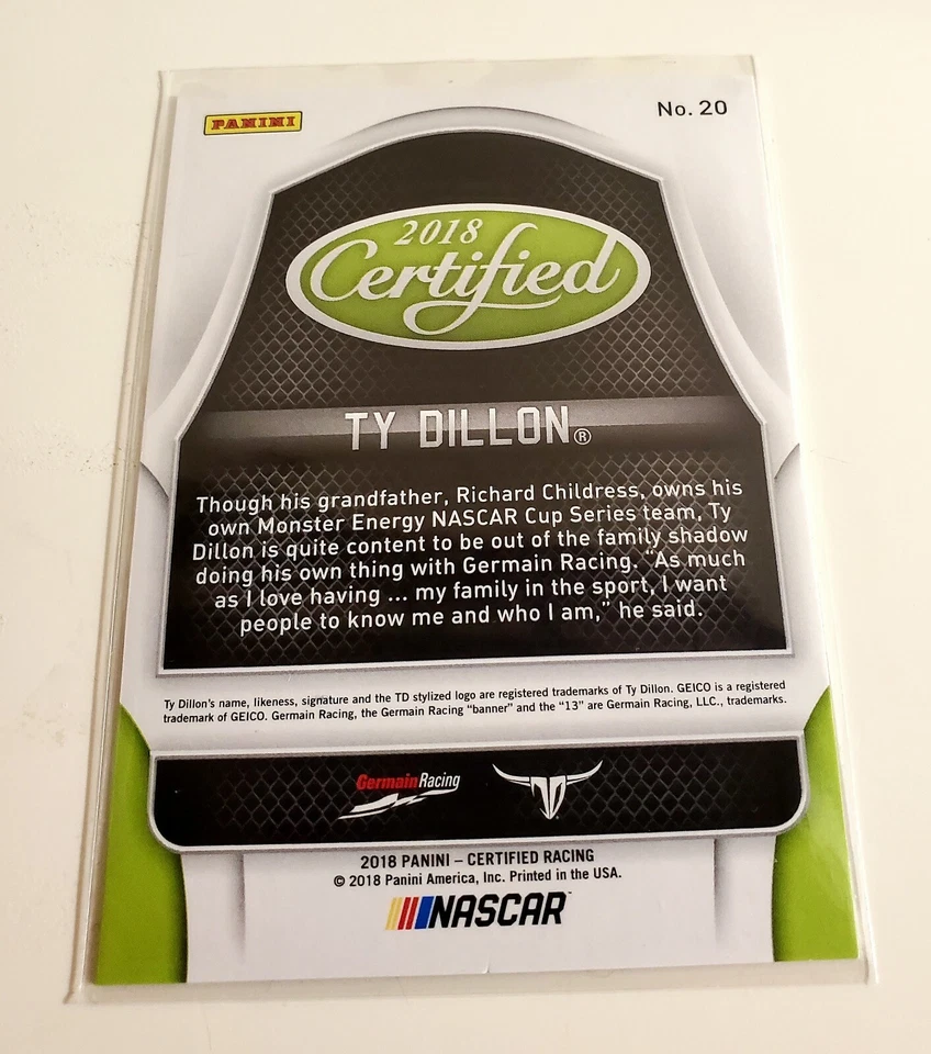 2018 Panini Certified Green #20 Ty Dillon 04/10 - Image 4 of 4
