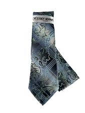 Stacy Adams Men's Tie & Hanky Charcoal Gray Powder Blue Sage Green 3.25" Wide