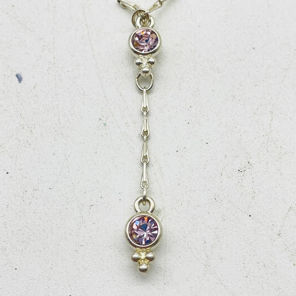 Винтажный Marks and Spencer надпись серебристого тона падение ожерелье фиолетовый кристалл акцент - Изображение 3 из 4