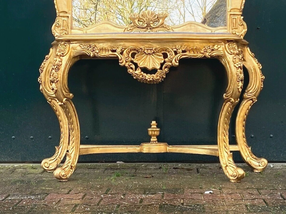 Consola con Espejo Francés Luis XVI Barroco Dorado Rococó Mármol Juego de Entrada Foto 4 de 4