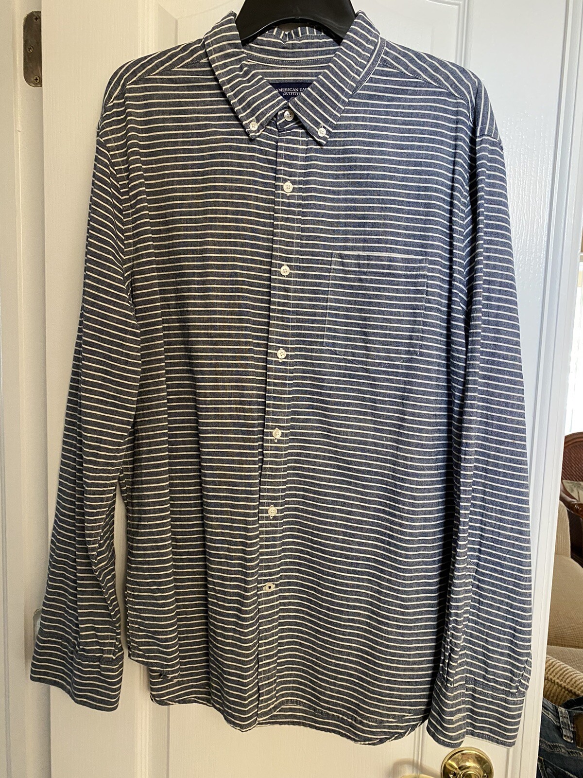 MENS American Eagle Prep Fit Stripe Long Sleeve Dress Shirt SIZE XL/XT