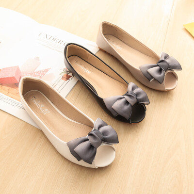 Women Bowtie Peep Toe Flats Soft Comfort Walking Maternity White Mom Shoes  Pumps