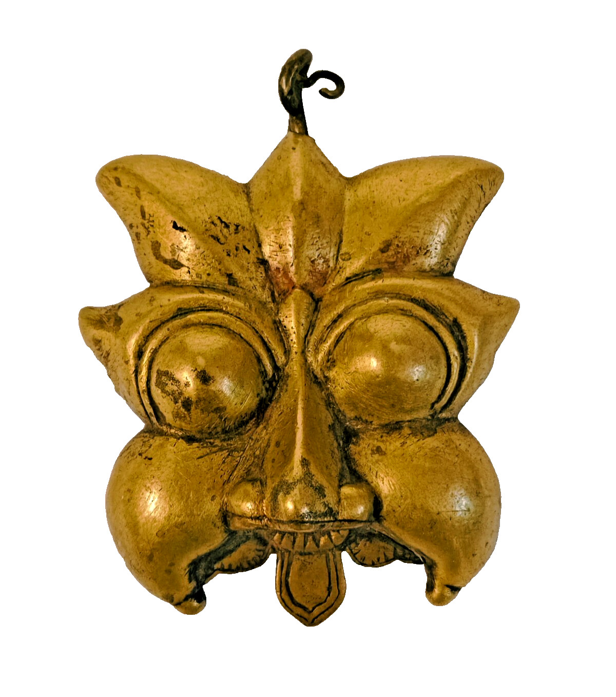 1800's Old Vintage Antique Brass Embossed Yali Head Face Mask / Figure / Statue