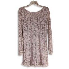 Fire Los Angeles Lace Shift Dress Womens M Pink Mauve Long Sleeve Lined Low Back