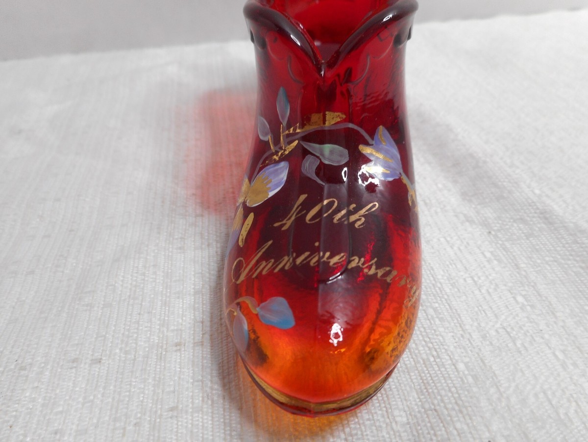 Fenton Glass Hand Painted S Miller 40th Anniversary Shoe