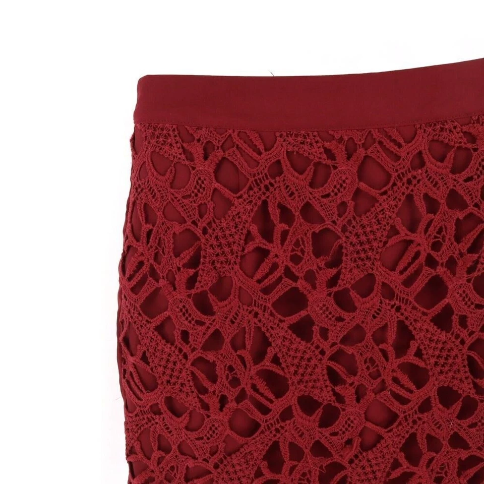 Falda de Encaje Forrada Corta Para Mujer S Granate Bordada Poliéster Doble Cero Marca Foto 4 de 4
